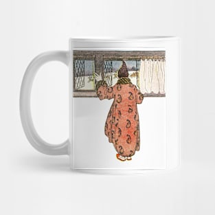 Man Looking out the Window to See Christmas Reindeer Carriage Mug